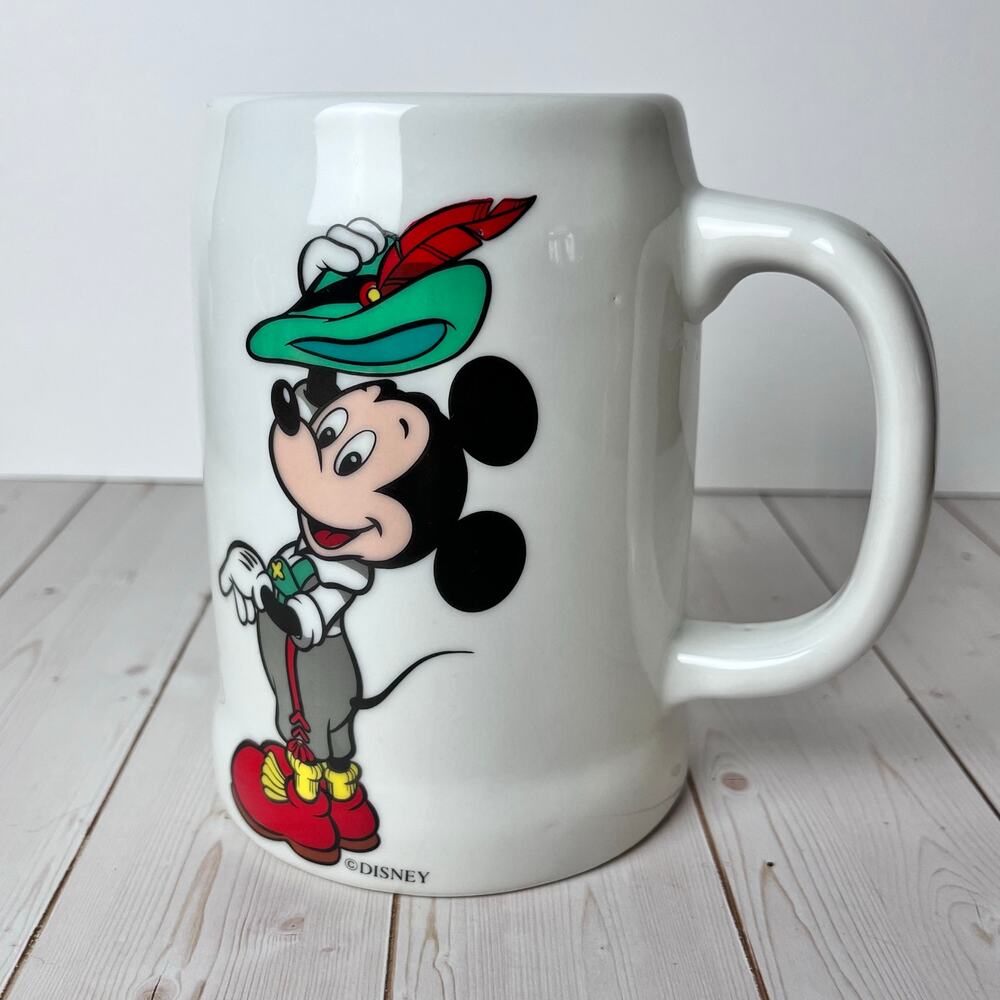 Vintage Disney Mickey Mouse Porcelain Stein Mug Reutter Germany Lederhosen 20 oz